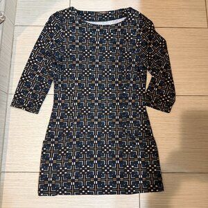 J. McLaughlin Geometric Patterned Multicolor 3/4 Sleeve Dress w/ Pockets Size S